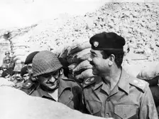 Saddam Hussein inspecting the Basra front, Iraq, 1986