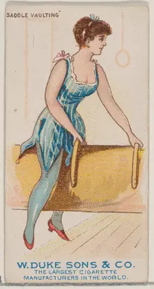 Saddle Vaulting, from the Gymnastic Exercises series (N77) for Duke brand cigarettes, 1887., 1887. Creator: Unknown
