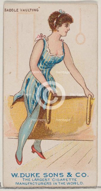 Saddle Vaulting, from the Gymnastic Exercises series (N77) for Duke brand cigarettes, 1887., 1887. Creator: Unknown.