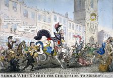 Saddle white Surry for Cheapside to Morrow 1812. Artist: George Cruikshank