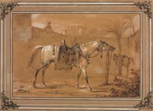 Saddled Arabian Horse in Courtyard, 1820. Creator: Carle Vernet (French, 1758-1836)