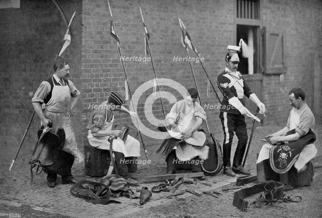 Saddlers of the 17th Lancers at work, 1896. Artist: Gregory & Co