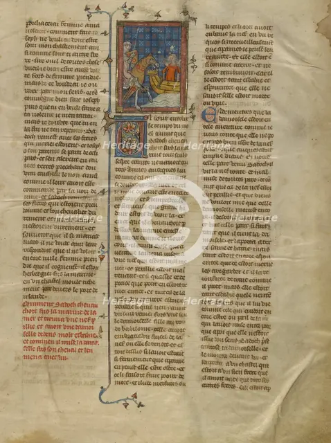Sadoch Finding Celynde at the Seashore with Retinue, about 1320-1340. Creator: Unknown.