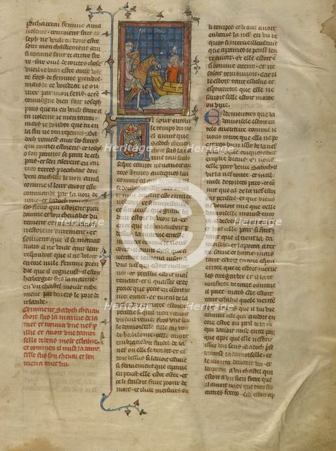 Sadoch Finding Celynde at the Seashore with Retinue, about 1320-1340. Creator: Unknown.