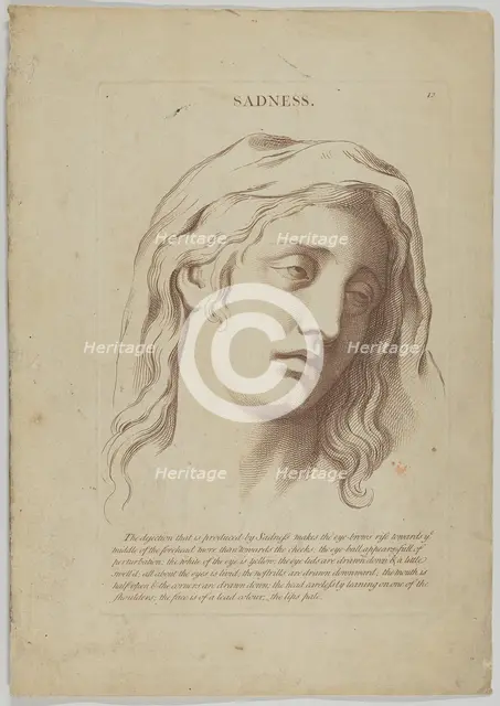 Sadness (from Heads Representing the Various Passions of the Soul; as they are Expressed i..., 1765. Creator: Anon.