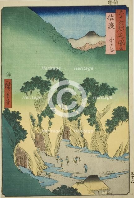 Sado Province: Gold Mines (Sado, Kinzan), from the series "Famous Places in the Sixty-odd... 1853. Creator: Ando Hiroshige.