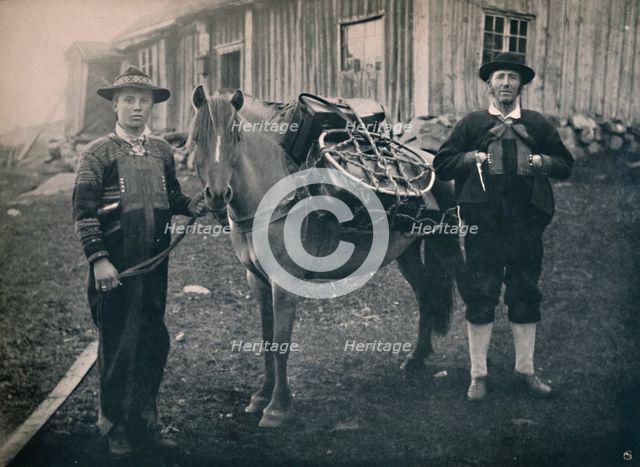 'Saetersdalen Highlanders with Pack-Horse', 1914. Creator: Unknown.