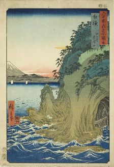 Sagami Province: Entrance to the Caves at Enoshima (Sagami, Enoshima iwaya no kuchi), from..., 1853. Creator: Ando Hiroshige