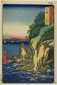 Sagami Province: Entrance to the Caves at Enoshima (Sagami, Enoshima iwaya no kuchi), from..., 1853. Creator: Ando Hiroshige