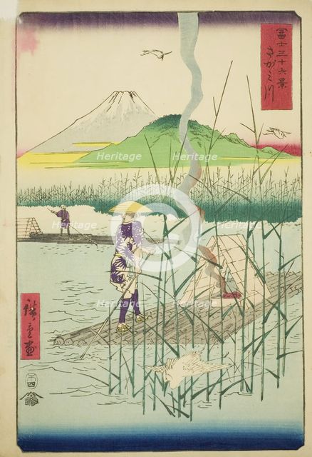 Sagami River (Sagamigawa), from the series "Thirty-six Views of Mount Fuji (Fuji..., 1858. Creator: Ando Hiroshige.