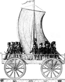 Sail-powered train, South Carolina Railroad, USA, 1830. Creator: Unknown