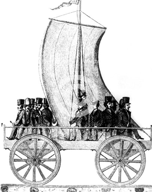 Sail-powered train, South Carolina Railroad, USA, 1830. Creator: Unknown.