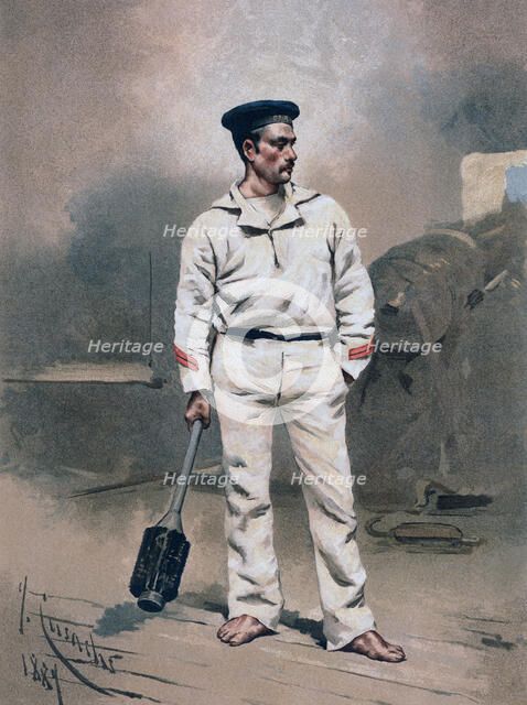 Sailor of the Marine Corps Artillery with ramrod, year 1887.