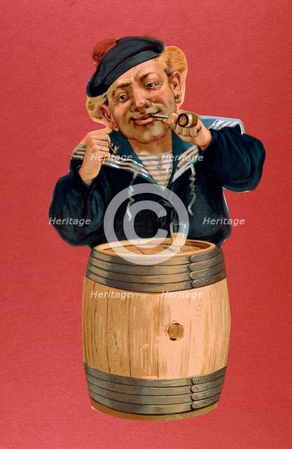 Sailor smoking a pipe and drinking rum, 1900. Artist: Unknown