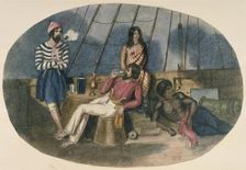 Sailors and Maoris on the deck of a ship, c1850. Creator: Unknown