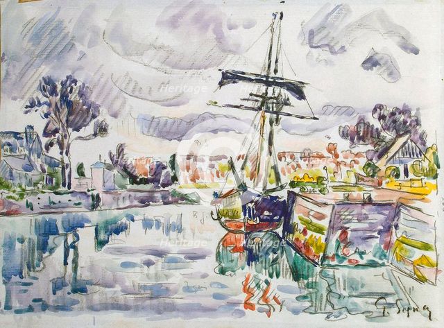 'Sailboat at a Pier', 1920s.  Artist: Paul Signac