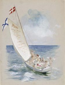 Sailboat downwind, draft menu, c1890s. Creator: Albert Edelfelt