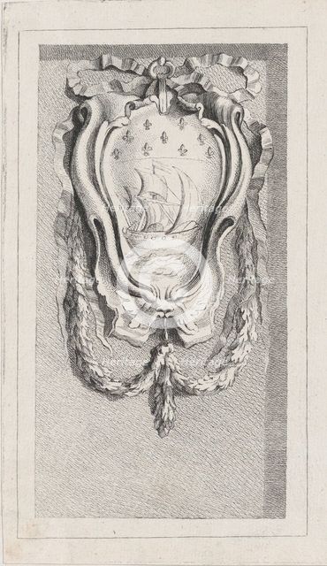 Sailboat within a cartouche, after a bas-relief on the Fontai..., possibly mid to late 18th century. Creator: Anon.