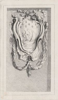Sailboat within a cartouche, after a bas-relief on the Fontai..., possibly mid to late 18th century. Creator: Anon