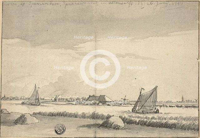 Sailboats on Canal near Spaarendam, 1751. Creators: Jan de Beyer, Pieter Molijn.