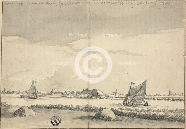Sailboats on Canal near Spaarendam, 1751. Creators: Jan de Beyer, Pieter Molijn.