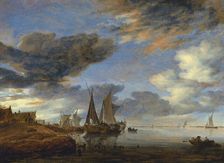 Sailing Vessels moored near a Village, 1660. Creator: Salomon Ruysdael