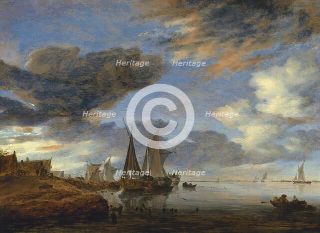 Sailing Vessels moored near a Village, 1660. Creator: Salomon Ruysdael.