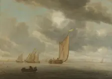Sailing vessels on a inland body of water, 1630-1670. Creator: Salomon Ruysdael