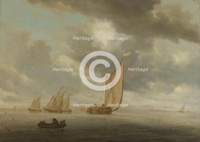 Sailing vessels on a inland body of water, 1630-1670. Creator: Salomon Ruysdael.