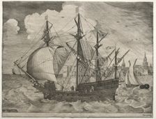 Sailing Vessels: Armed Four-Master Putting Out to Sea, 1561-65. Creator: Frans Huys (Flemish, 1522-1562)