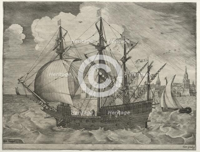 Sailing Vessels: Armed Four-Master Putting Out to Sea, 1561-65. Creator: Frans Huys (Flemish, 1522-1562).