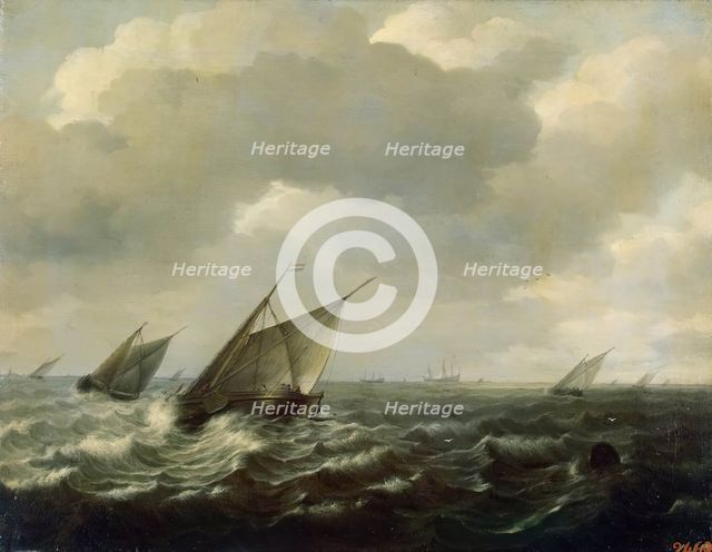 Sailing Vessels in a Strong Wind, 1660. Creator: Hendrik Martensz. Sorgh.