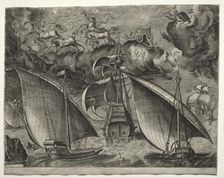 Sailing Vessels: Two Galleys Sailing Behind an Armed Three-Master with Phaeton..., 1561-65. Creator: Unknown