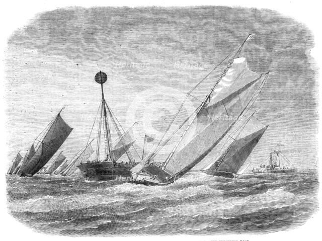 Sailing-barge on the Thames: rounding the Nore Light-ship, 1865. Creator: Unknown.
