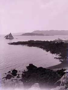 Sailing boat off the coast near Plymouth in Devon. Creator: Unknown