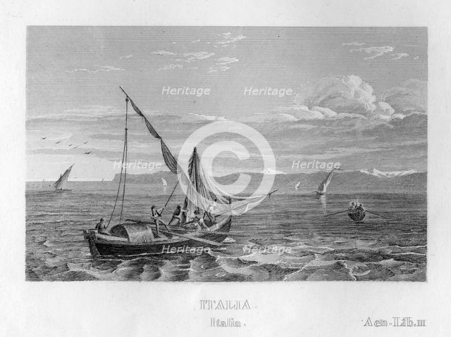 Sailing boat off the Italian coast, c1833. Creator: Unknown.