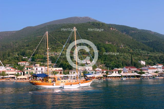 Sailing boat off Sami, Kefalonia, Greece. Creator: Peter Thompson.