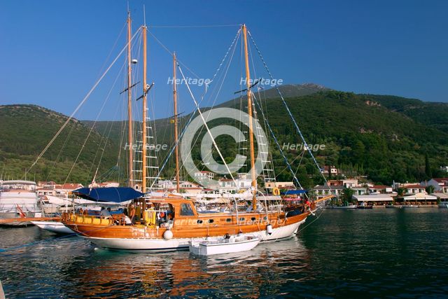 Sailing boat off Sami, Kefalonia, Greece. Creator: Peter Thompson.