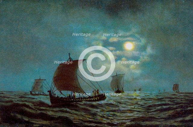Sailing boats at night time, 20th century. Artist: Unknown
