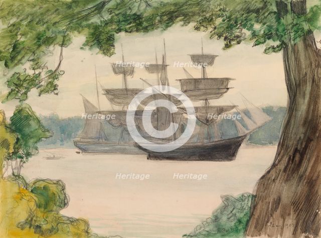 Sailing Boats in Landscape, c1890s. Creator: Albert Edelfelt.