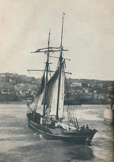 Sailing Into Newlyn Harbour, the Isabella, a two-masted Lancashire type schooner 1937