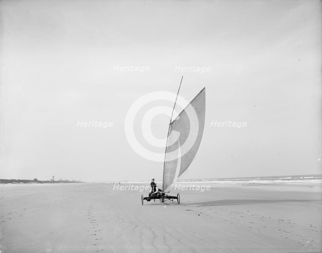Sailing on the beach, Ormond, Fla., between 1900 and 1910. Creator: Unknown.
