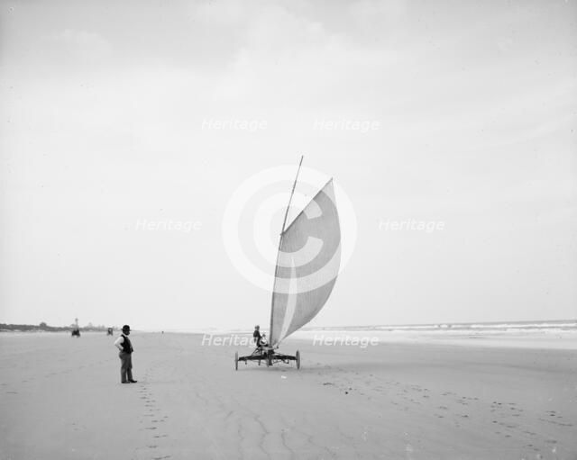 Sailing on the beach, Ormond, Fla., between 1900 and 1910. Creator: Unknown.