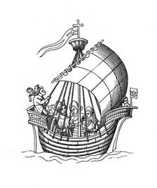 Sailing ship, 1445, (1843).Artist: Henry Shaw