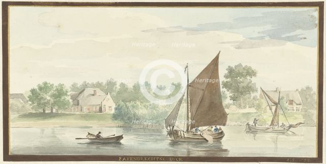 Sailing ship on the Beneden Merwede at the Papendrechtse Dijk, 1729. Creator: Aert Schouman.