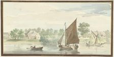 Sailing ship on the Beneden Merwede at the Papendrechtse Dijk, 1729. Creator: Aert Schouman