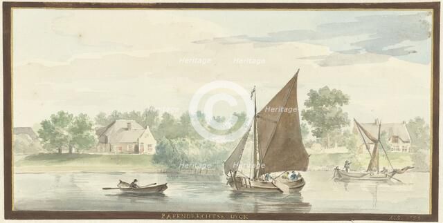 Sailing ship on the Beneden Merwede at the Papendrechtse Dijk, 1729. Creator: Aert Schouman.