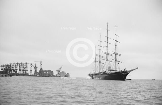 sailing ship at anchor in Landskrona harbour, Sweden, 1935. Artist: Unknown