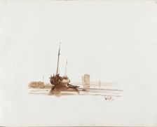 Sailing ship at anchor off the coast, 1830-1860. Creator: Albertus van Beest