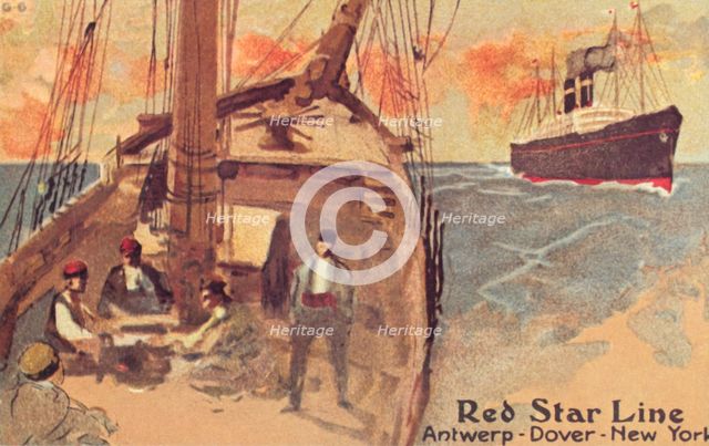 Sailing ship and Red Star ocean liner, c1900.  Creator: Unknown.